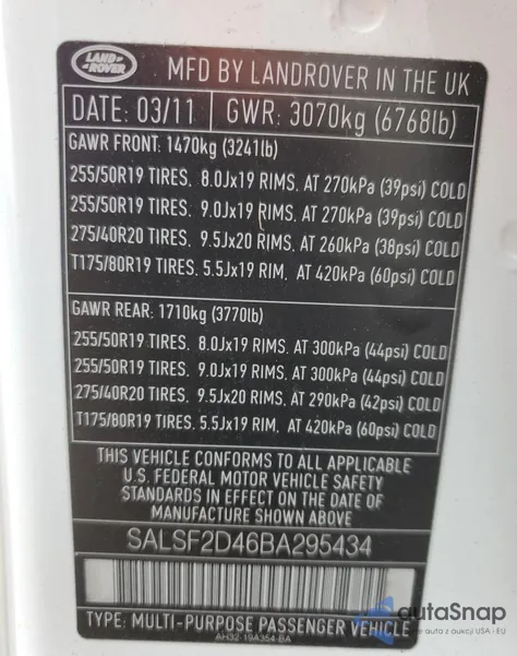 2011 Land Rover Range Rover Sport Hse from USA, damaged, VIN SALSF2D46BA295434